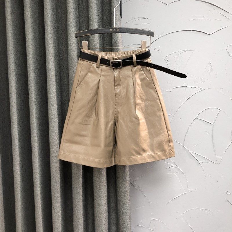 黑色PU皮休闲五分短裤女春季新款时尚宽松洋气半松紧腰阔腿中裤潮,淘宝优惠券,粉丝福利购,淘宝优惠卷