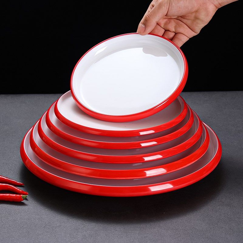 100个装密胺盘子双色宴席餐具饭店烧烤菜盘小炒凉菜盘火锅圆形盘,淘宝优惠券,粉丝福利购,淘宝优惠卷