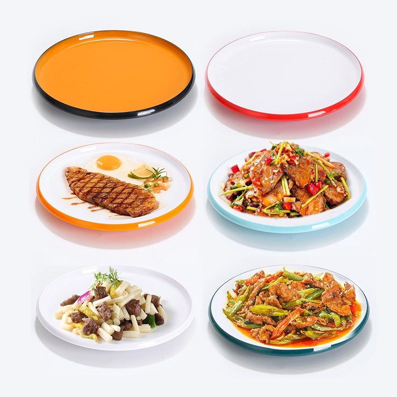 100个装密胺盘子双色宴席餐具饭店烧烤菜盘小炒凉菜盘火锅圆形盘,淘宝优惠券,粉丝福利购,淘宝优惠卷