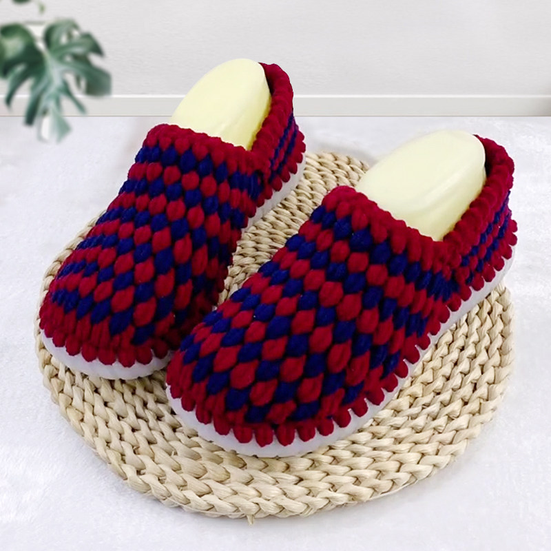 手工编织冬季条纹水晶底冰条线钩毛线棉拖鞋男女情侣豆豆鞋材料包,淘宝优惠券,粉丝福利购,淘宝优惠卷