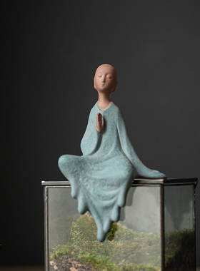 中式禅意紫砂小和尚摆件家居客厅书房鱼缸创意造景园艺花盆装饰品