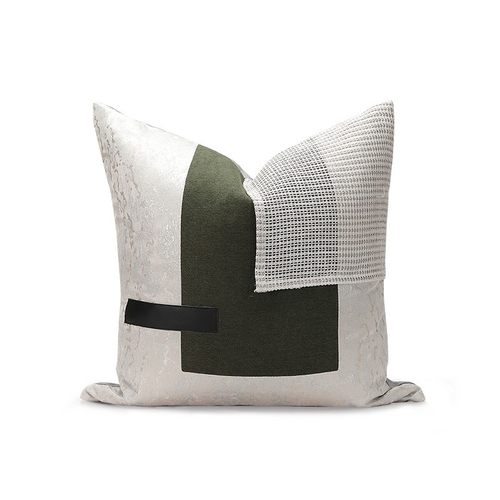 新中式简约奢华客厅靠垫样板房抱枕抽象米白色墨绿色几何拼接靠包 - 图2