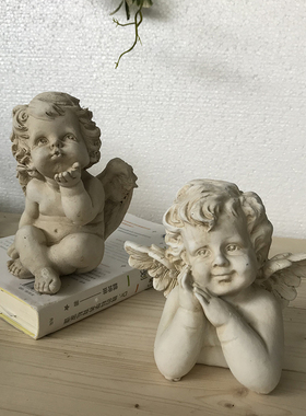 北欧复古做旧风少女雕塑小石膏像人物艺术美式天使桌面装饰品摆件