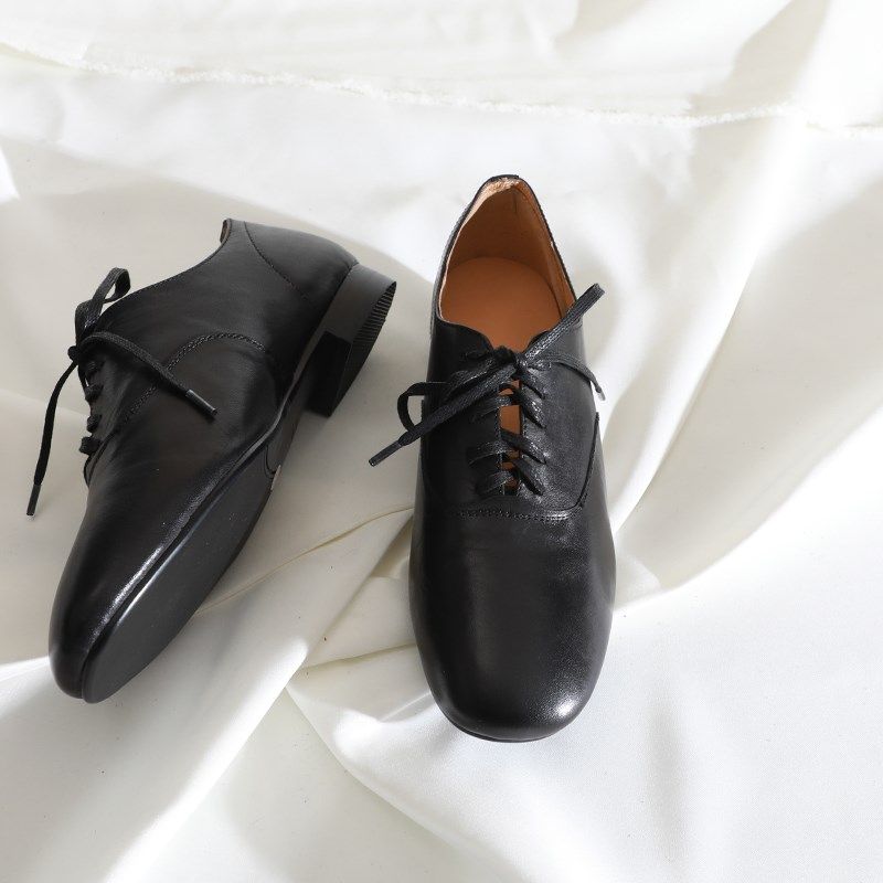 莲花府邸2025春季复古英伦单鞋深口系带粗跟牛皮女鞋学院风小皮鞋,淘宝优惠券,粉丝福利购,淘宝优惠卷