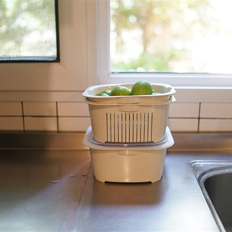 朴房 简约沥水篮三件套 洗菜厨房收纳筐水果蔬菜篮淘米霜山带盖子,淘宝优惠券,粉丝福利购,淘宝优惠卷