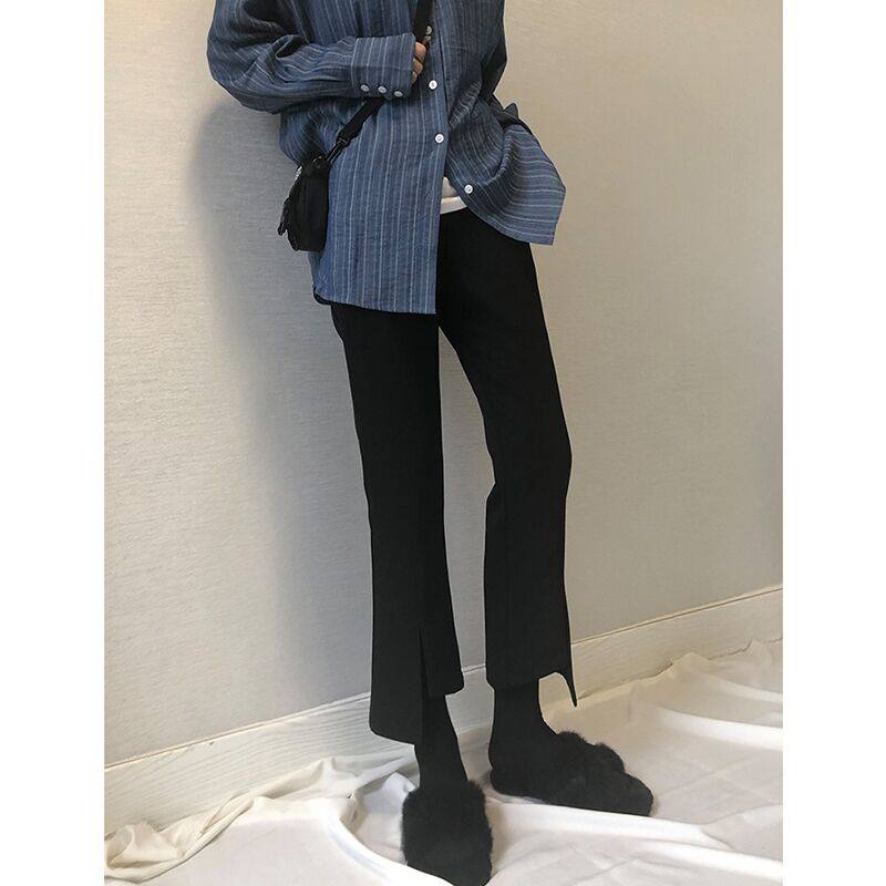 孕妇裤子夏季外穿时尚黑色开叉微喇西装裤九分不规则直筒阔腿裤潮,淘宝优惠券,粉丝福利购,淘宝优惠卷