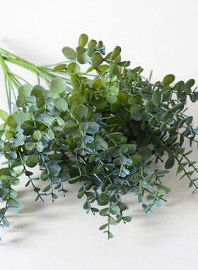 仿真把束尤加利叶子绿色家居装饰植物摆件绿化绢布仿真金钱叶