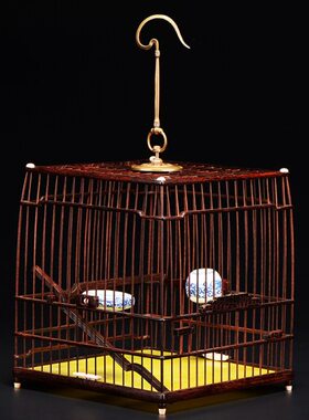 印度小叶紫檀玄风鹦鹉专用绣眼鸟笼摆件八哥画眉红木鸟巢方型亮笼