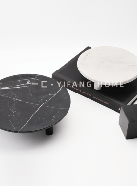 一匚现代简约样板l房售楼处桌面黑白色大理石收纳托盘果盘圆盘摆