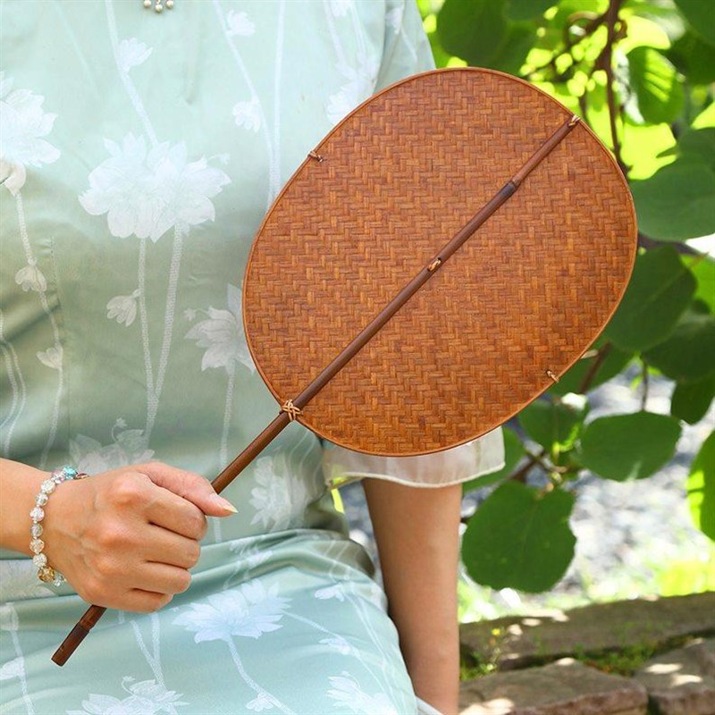竹编团扇手工扇中式复古大漆腰扇长柄纳凉蒲扇汉服古风Z复刻青蓖 - 图0