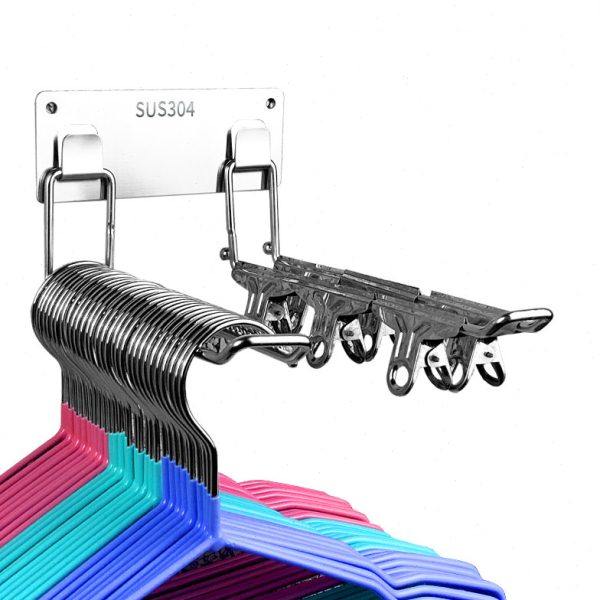 衣架收纳神器不锈钢阳台壁挂式多功能架子免打孔家用整理上墙挂钩,淘宝优惠券,粉丝福利购,淘宝优惠卷