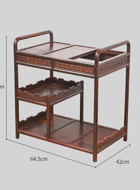 天纵 老挝新中式大红酸枝回纹茶水柜家用水壶一体实木茶台多功能