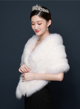 冬季新娘婚纱礼服坎肩伴娘服韩版新款白色长毛绒保暖迎宾毛绒披肩