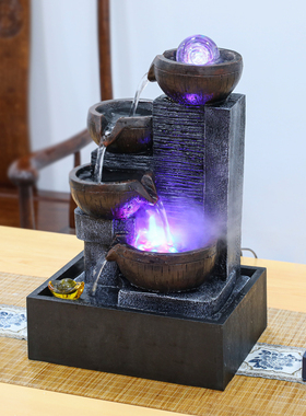 桌面流水摆件循环水客厅装饰品公司前台财源滚滚小型风水轮加湿器