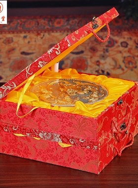 漆线雕龙凤呈祥陶瓷盘子摆件客厅装饰手工艺品结婚送新人新居礼