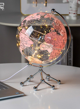 创意透明地球仪摆件家居装饰品轻奢高档办公室桌面客厅电视柜摆设