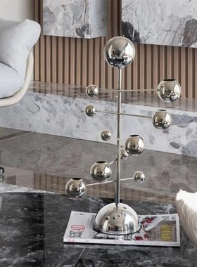 现代简约婚庆螺旋不锈钢烛台摆件样板房卧室客厅玄关浪漫软装饰品