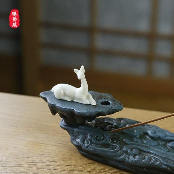 创意香插倒流香摆件陶瓷祥云小鹿线香座檀香炉家用净化空气香薰炉,淘宝优惠券,粉丝福利购,淘宝优惠卷