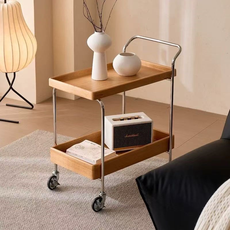 中古实木边几可移动沙发r小边几桌子边柜小推车床头带轮双层置物 - 图2