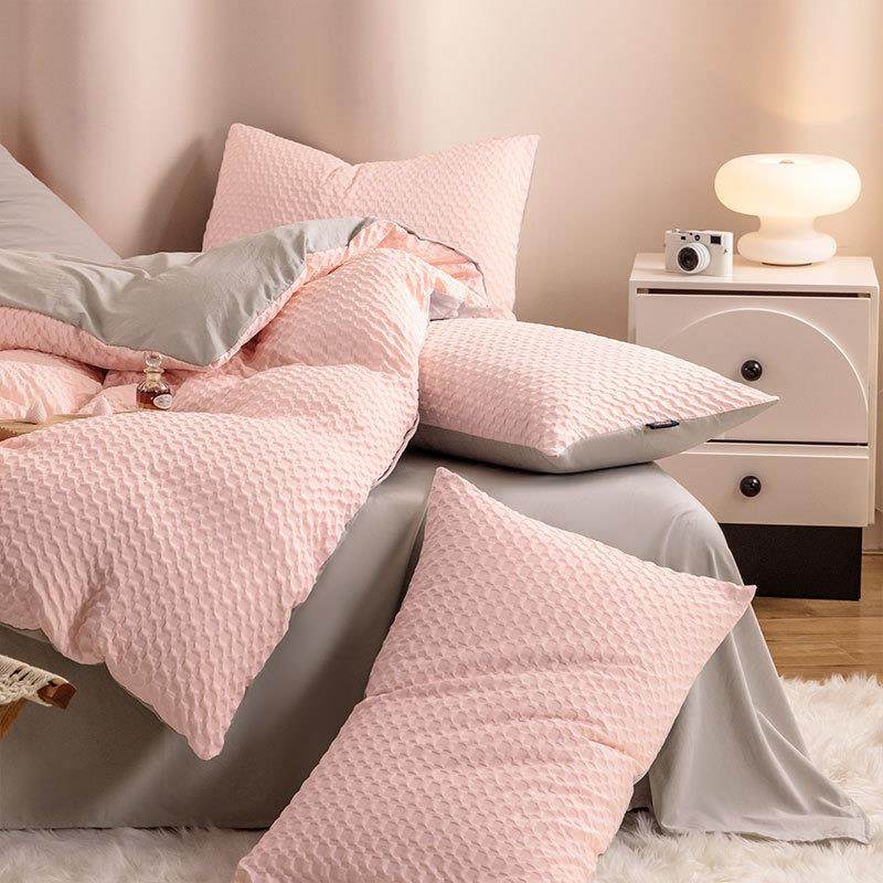 新款水洗棉立体提花双拼四件套学生宿舍三件套家用套件高颜值床品,淘宝优惠券,粉丝福利购,淘宝优惠卷