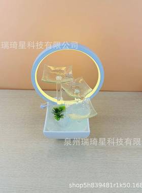 玻璃荷叶客厅流水喷泉摆件办公室招财简约桌面装饰水晶手工制作