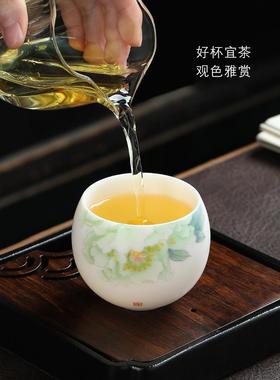 xyt大师级手绘羊脂玉白瓷主人杯陶瓷中式个人专用茶杯单杯女男士