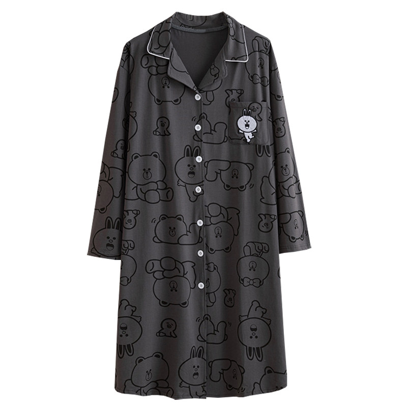 卡通熊开衫大码睡裙女200斤纯棉长袖春秋胖妹妹休闲睡衣家居服,淘宝优惠券,粉丝福利购,淘宝优惠卷