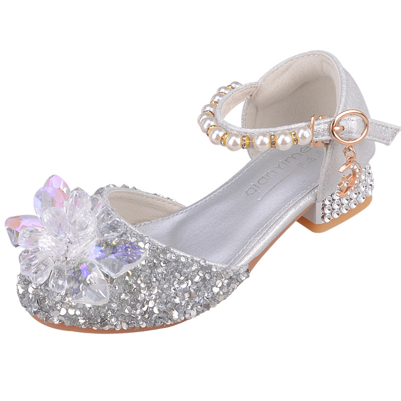 儿童水晶鞋水钻银色公主鞋女童亮片鞋主持钢琴表演出小女孩高跟鞋,淘宝优惠券,粉丝福利购,淘宝优惠卷