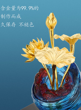 金箔莲花玄关摆件现代客厅办公室书柜酒柜电视柜摆设家居饰品