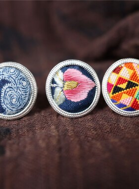 春风屿可爱圆形孔雀刺绣s老绣蜡染戒指民族风个性绣花可调节指环0