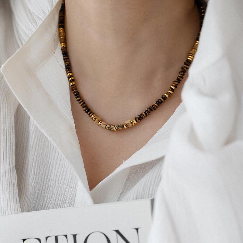 美拉德风天然虎眼石隔片串珠项链女锁骨链颈链叠戴高级感小众复古,淘宝优惠券,粉丝福利购,淘宝优惠卷