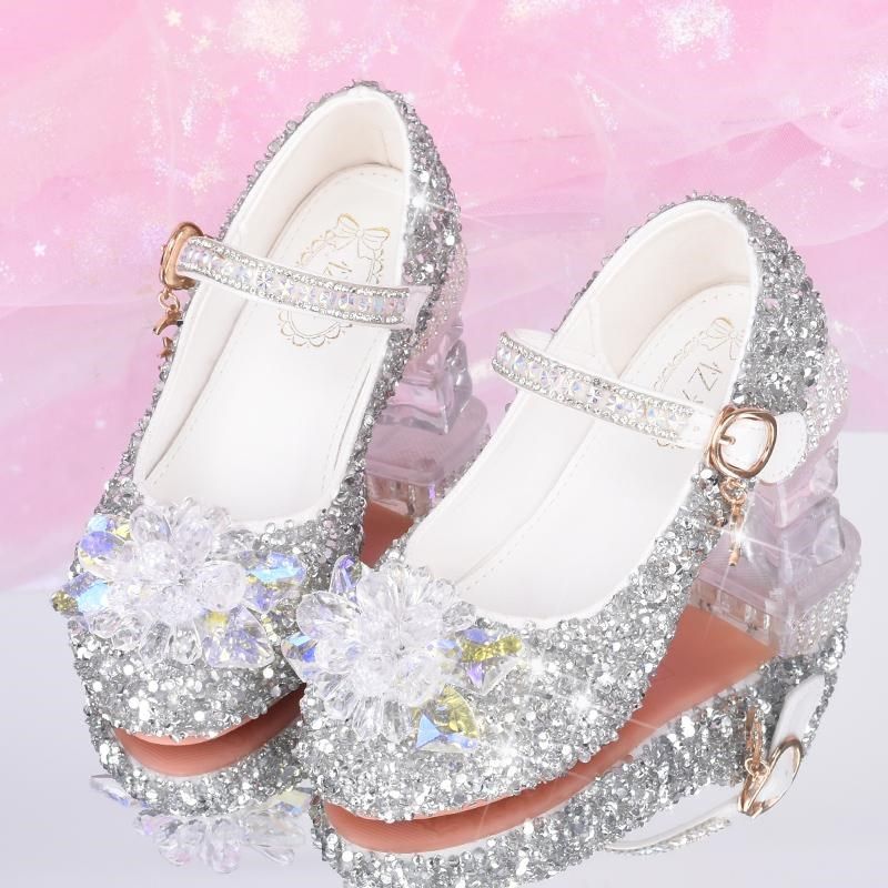 公主鞋女童主持人钢琴演出鞋儿童高跟鞋银色舞台花童礼服鞋水晶鞋,淘宝优惠券,粉丝福利购,淘宝优惠卷