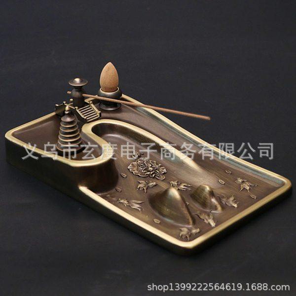 小桥流水全铜倒流香炉家用室内田园线香炉禅意香插香座创意摆件,淘宝优惠券,粉丝福利购,淘宝优惠卷