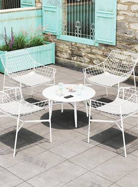 户外桌椅庭院室外露天休闲桌椅伞组合花园林售楼部阳台铁艺不锈钢