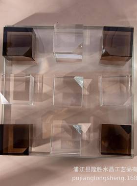 简约风格客厅摆件透明压脚方体磨砂家居装修材料软装烟灰色棋盘