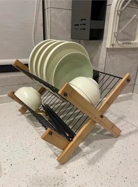 厨房沥水碗碟架盘子碗碟不锈钢晾干置物架放碗的架子家用竹制碗架