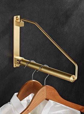 全铜拉丝金小户晾衣架阳台隐形折叠壁挂晒衣服杆旋转毛巾架免打孔