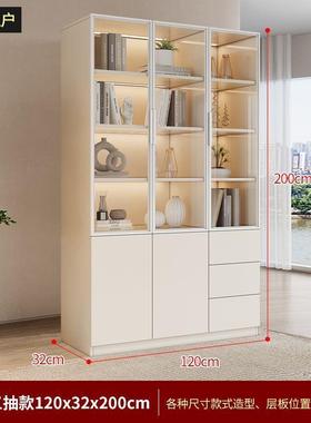 实木生态板书柜透明门一体家用客厅靠墙轻奢高挡现代玻璃门展示柜