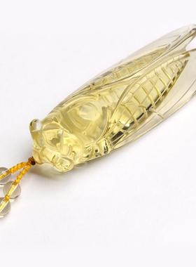 天然黄水晶手工金蝉知了吊坠金蝉毛衣项链男女款生日礼物