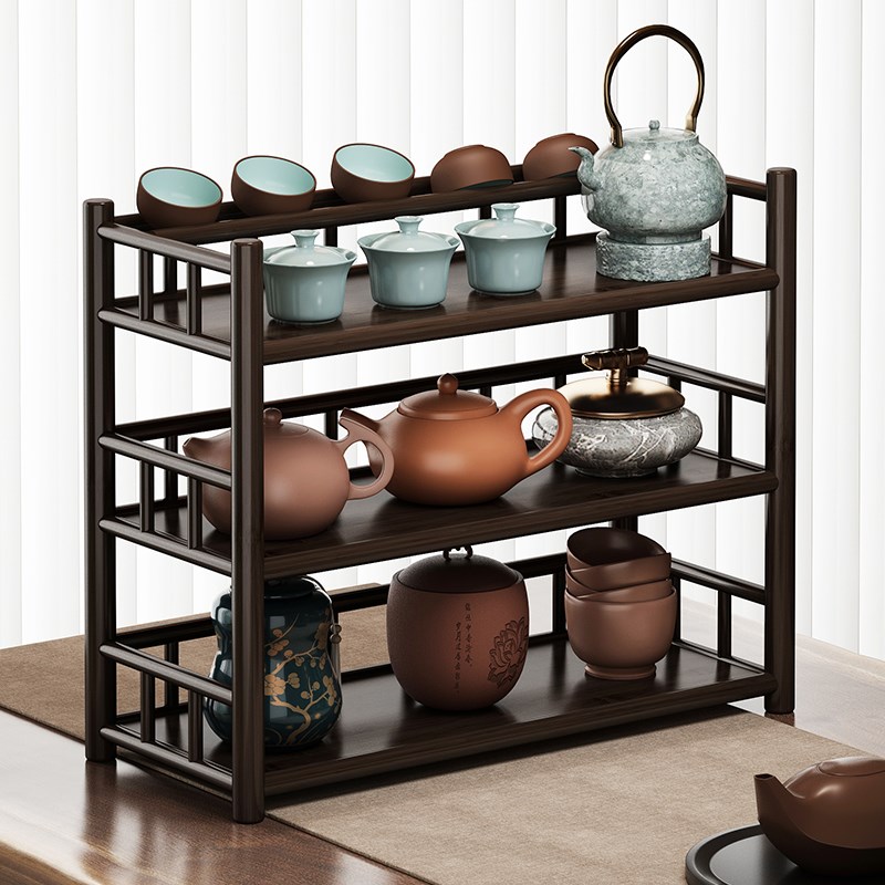 桌面博古架小型桌上中式茶杯架紫砂壶茶具收纳架茶V叶架摆件置物 - 图0