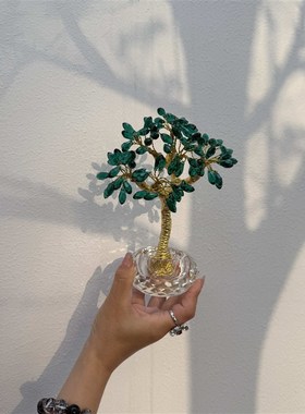 发财树摆件桌面合金w水晶客厅卧室送礼摆件高档