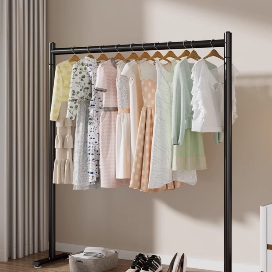 简约挂衣架落地卧室衣服架子学生宿舍阳台晾晒衣架客厅单杆衣帽架 - 图0