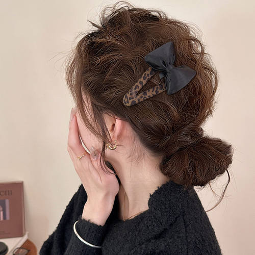 豹纹蝴蝶结发夹女边夹侧边夹发卡前额碎发刘海夹2025新款高端头饰 - 图2