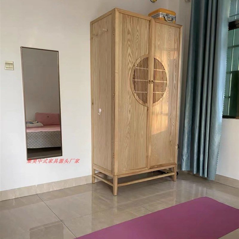 新中式全实木家用卧室1米两门大容量收纳柜小户型榆木民宿衣柜,淘宝优惠券,粉丝福利购,淘宝优惠卷