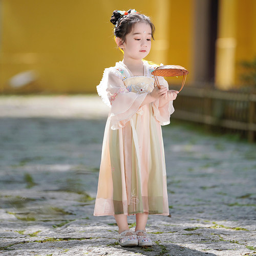 女童汉服夏款2023年新小女孩中国风古风连衣裙唐装襦裙儿童公主裙 - 图0