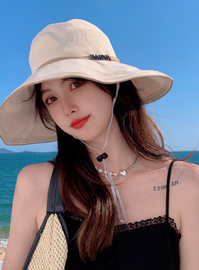 网红款渔夫帽女夏天高颜值防晒遮阳帽日系洋气大帽檐瘦脸太阳帽子