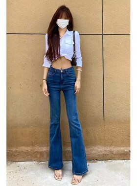 韩国高腰显瘦修身微喇叭牛仔裤女2024年秋新款宽松百搭显高拖地~