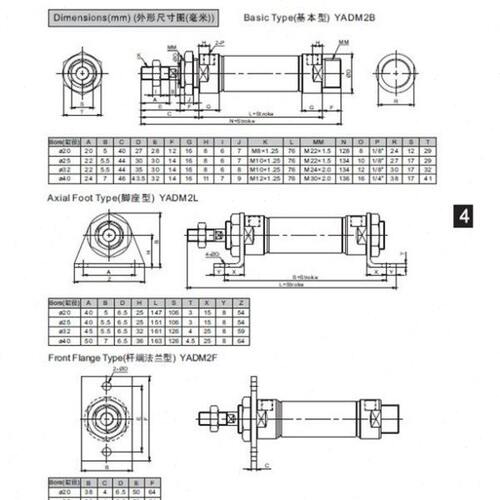 YSC气缸 YAM2B/YADM2B32-200-225-250-275-300-325-A-XC8-XC1缓冲 - 图3