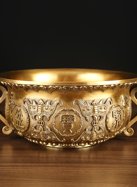 纯铜实心聚宝盆摆件中式摆设客厅聚财家居装饰品公司开业礼品