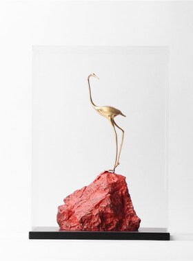 新中式山顶铜鹤摆件样板间民宿书房客厅玄关电视柜桌面软装饰品